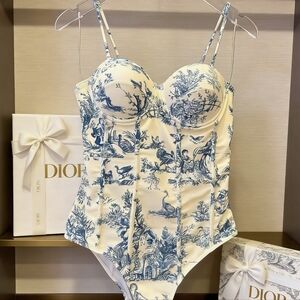 Dior Blue Toile de Jouy Bustier Swimsuit